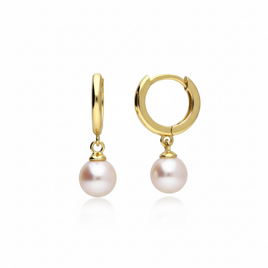 Freshwater Pearl Huggie Hoop Charm Earrings - Twelve Silver Trees