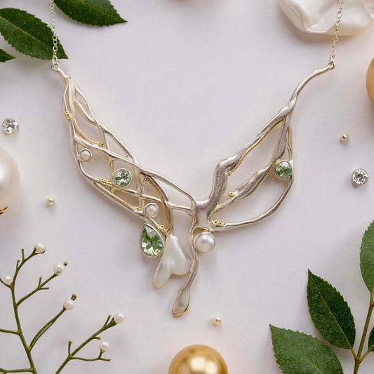 Sunlit Earth Statement Necklace – Green Amethyst & Freshwater Pearl - Twelve Silver Trees