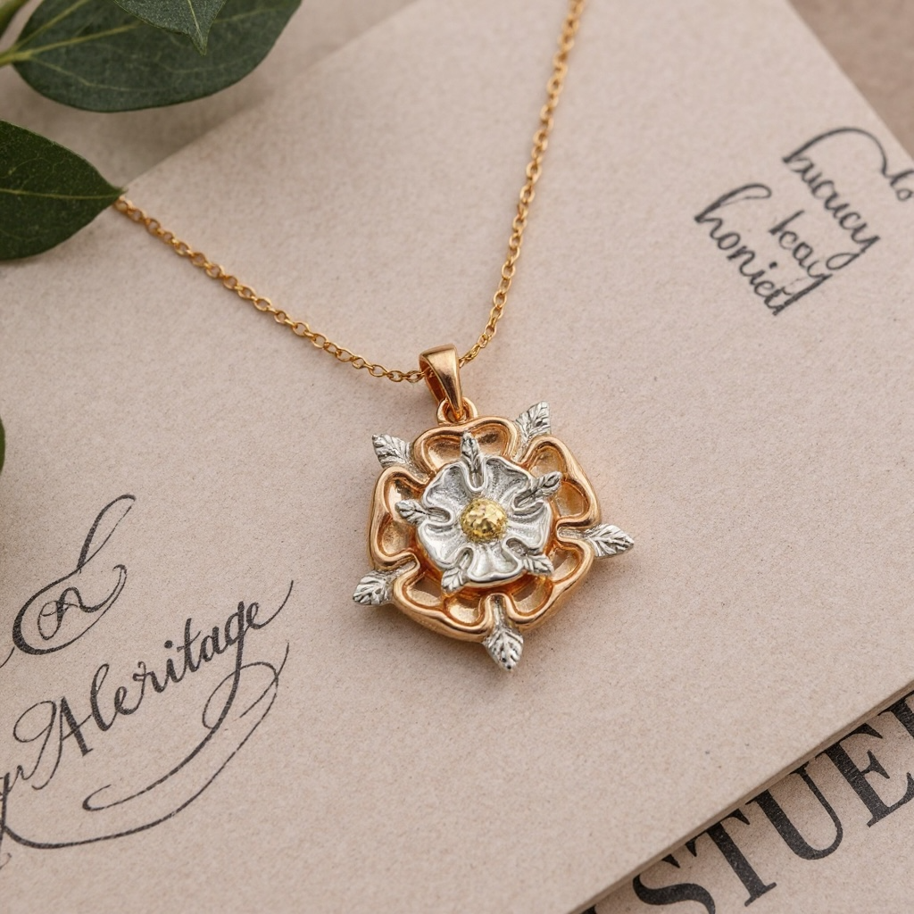 Tudor Rose Sterling Silver & 18 Carat Gold Pendant - Twelve Silver Trees