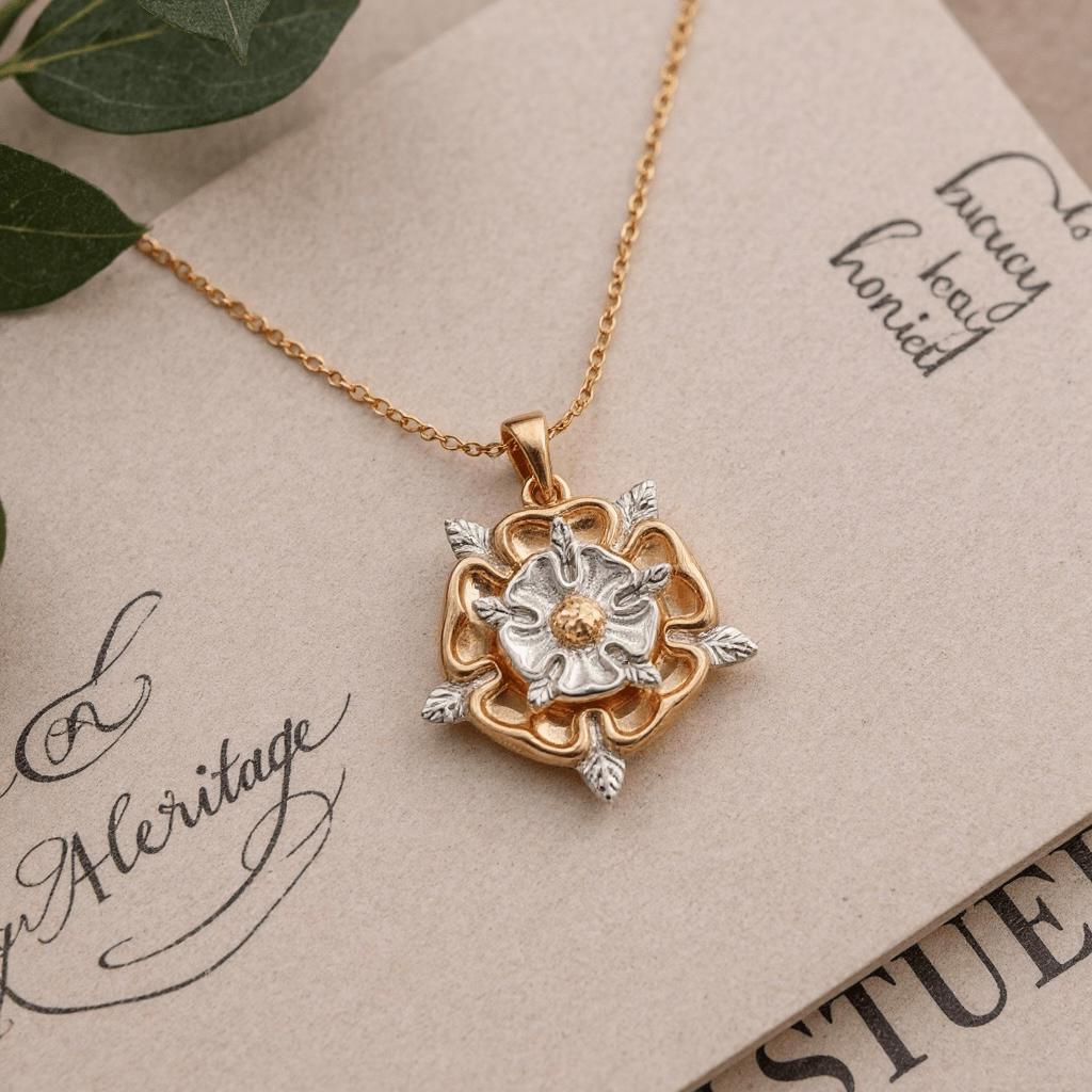 Tudor Rose Sterling Silver & 18 Carat Gold Pendant - Twelve Silver Trees