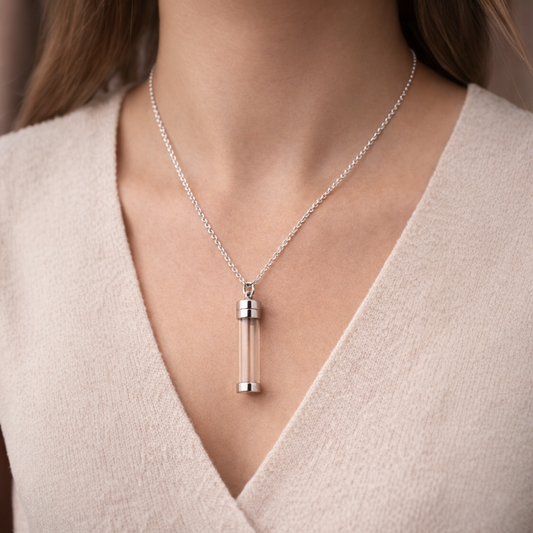 Sterling Silver Keepsake Vial Pendant Necklace - Twelve Silver Trees