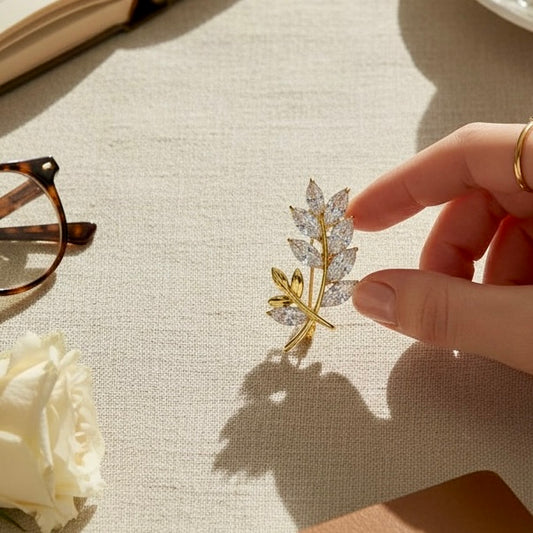 Wheat Sheaf Moissanite Brooch | 18ct Gold Vermeil Silver - Twelve Silver Trees