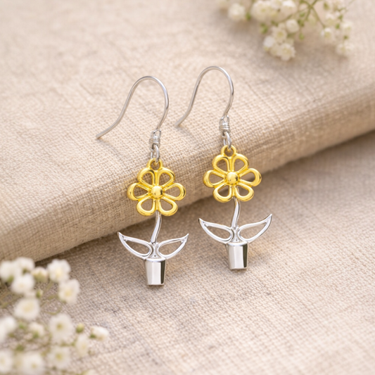 Blooming Joy - Flower Pot Earrings - Twelve Silver Trees