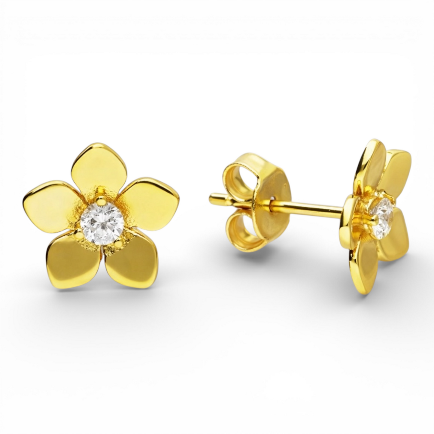 Meadow Flower Zirconia Sterling Silver Solitaire Stud Earrings - Twelve Silver Trees