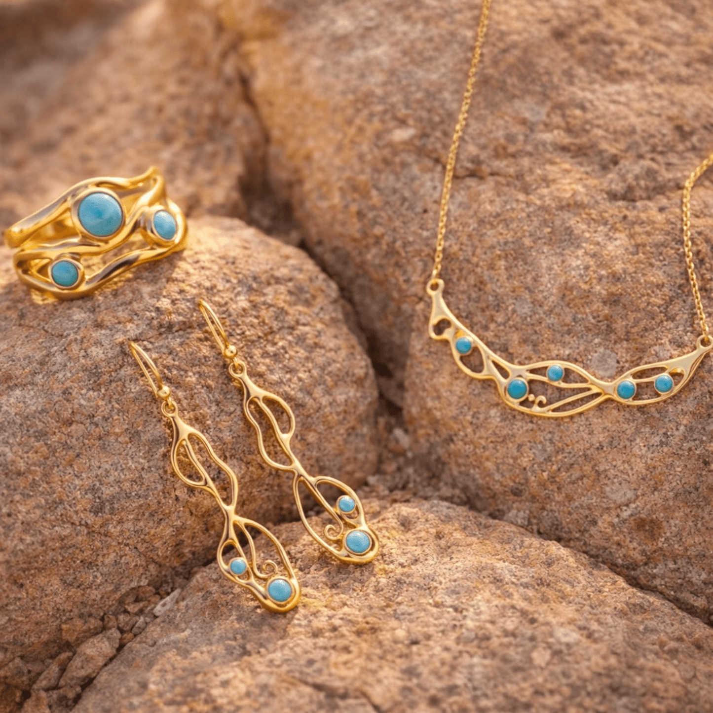 Terra Sol Turquoise Drop Earrings in Gold Vermeil - Twelve Silver Trees