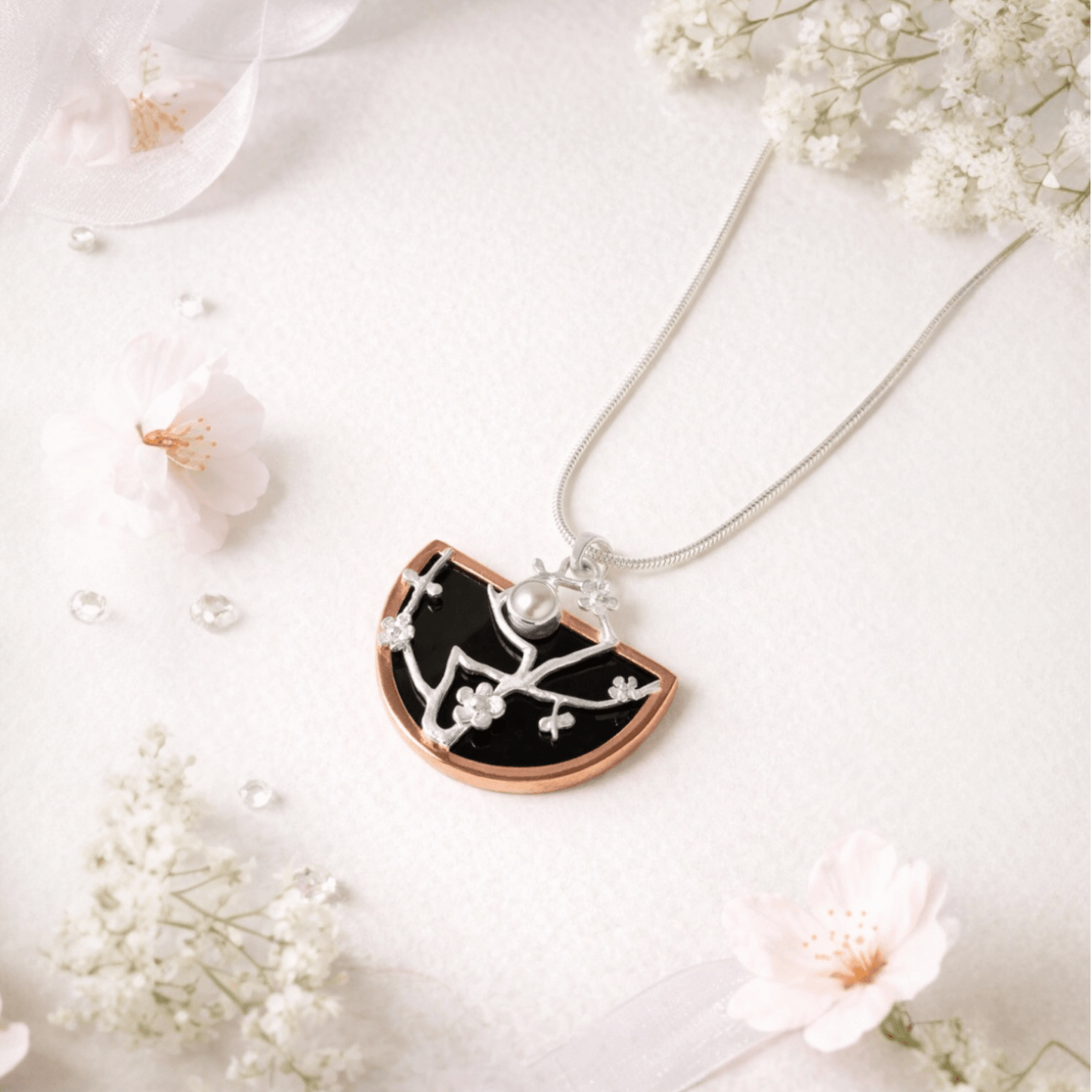 Sakura Blossom Pendant Necklace - Twelve Silver Trees