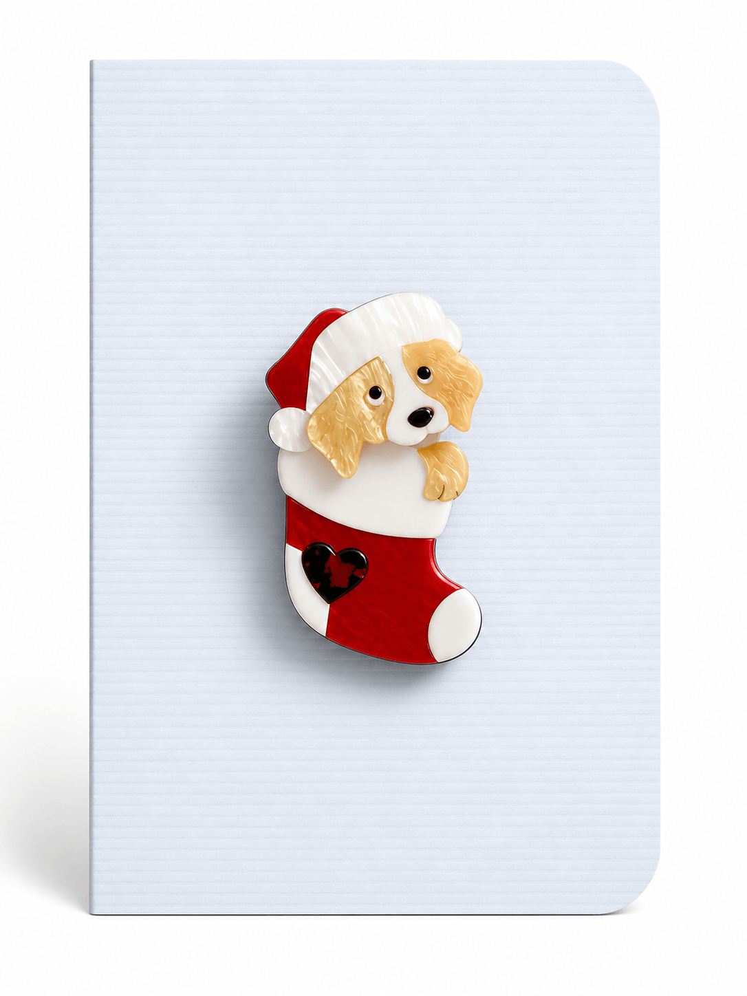 Christmas Puppy Keepsake Brooch Card – Blank Greeting Card with Removable Pin - Twelve Silver Trees