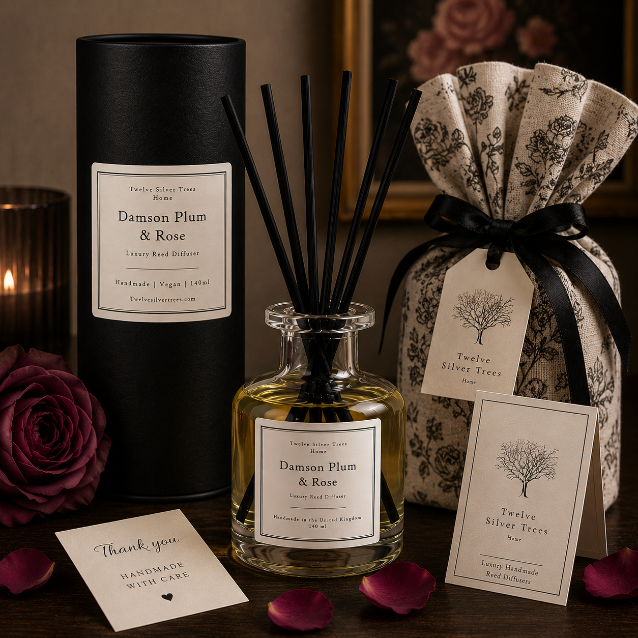 Handmade Damson, Plum & Rose Luxury Reed Diffuser - Twelve Silver Trees