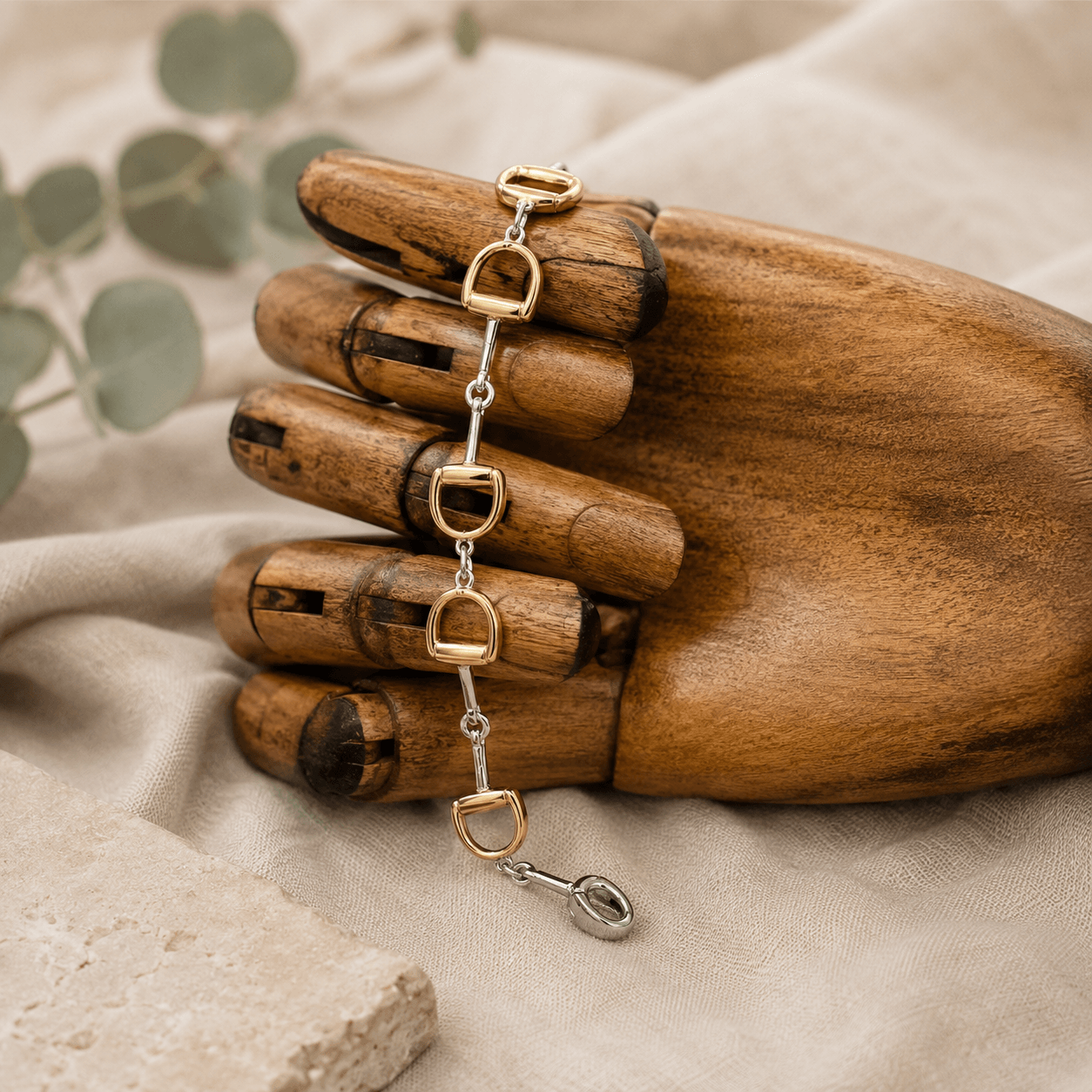Signature Sterling Silver & 18ct Gold Vermeil Chunky Snaffle Bracelet - Twelve Silver Trees