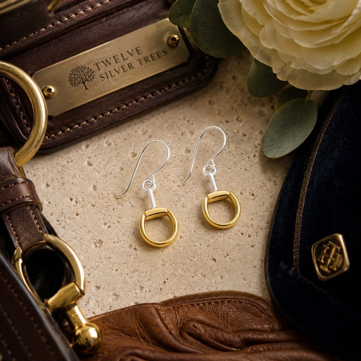 Sterling Silver Gold Vermeil Snaffle Bit Drop Earrings - Twelve Silver Trees