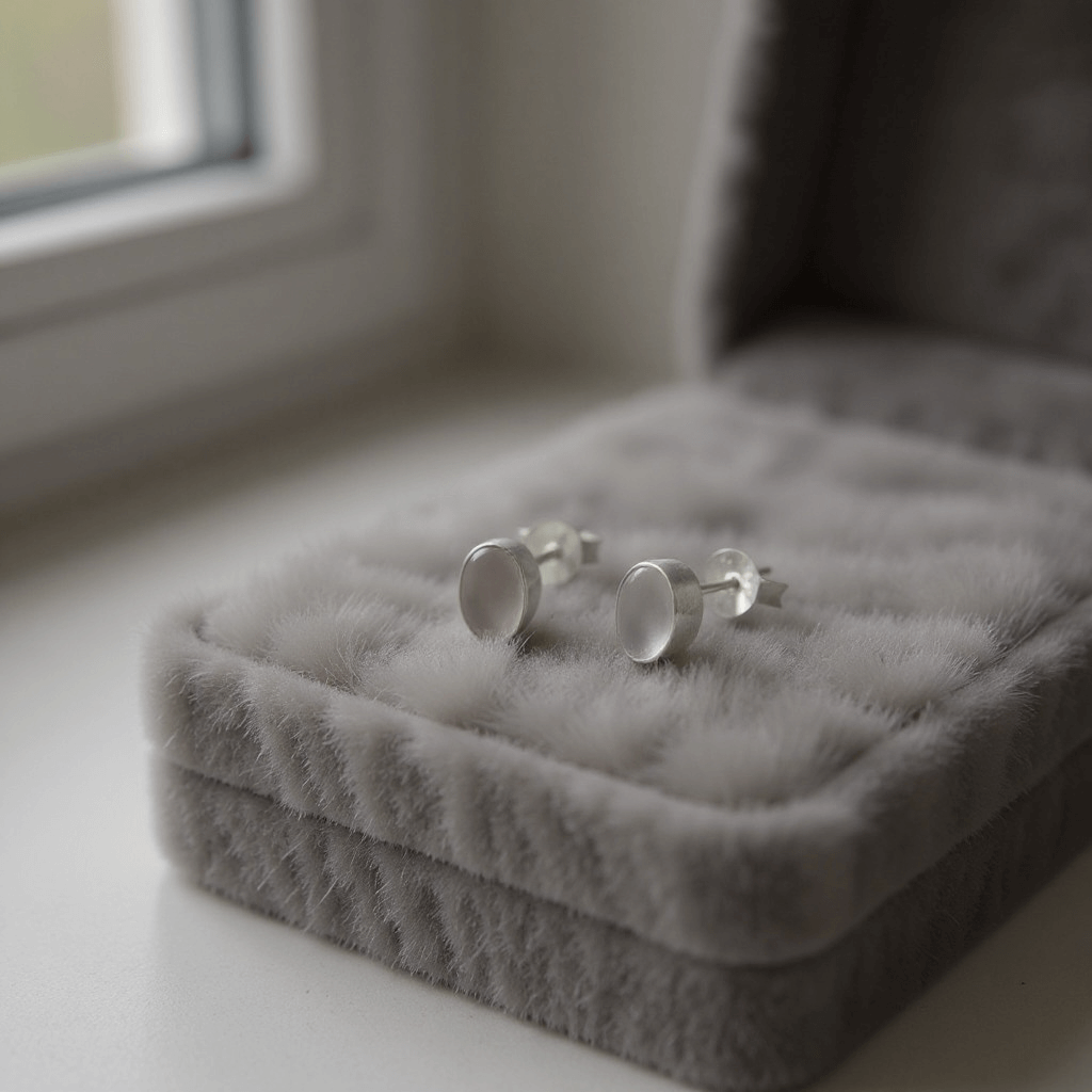 Sunlit Earth Natural Rose Quartz Oval Sterling Silver Stud Earrings - Twelve Silver Trees