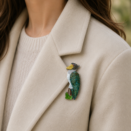 Shoebill Stork Acrylic Art Brooch – Handmade Statement Bird Brooch - Twelve Silver Trees
