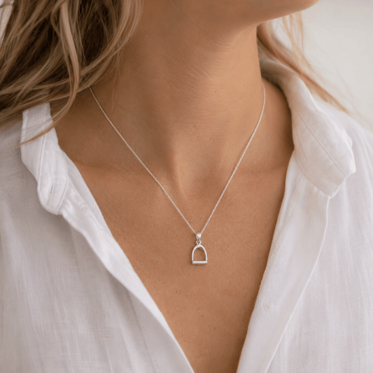 Small Sterling Silver Stirrup Pendant Necklace - Twelve Silver Trees