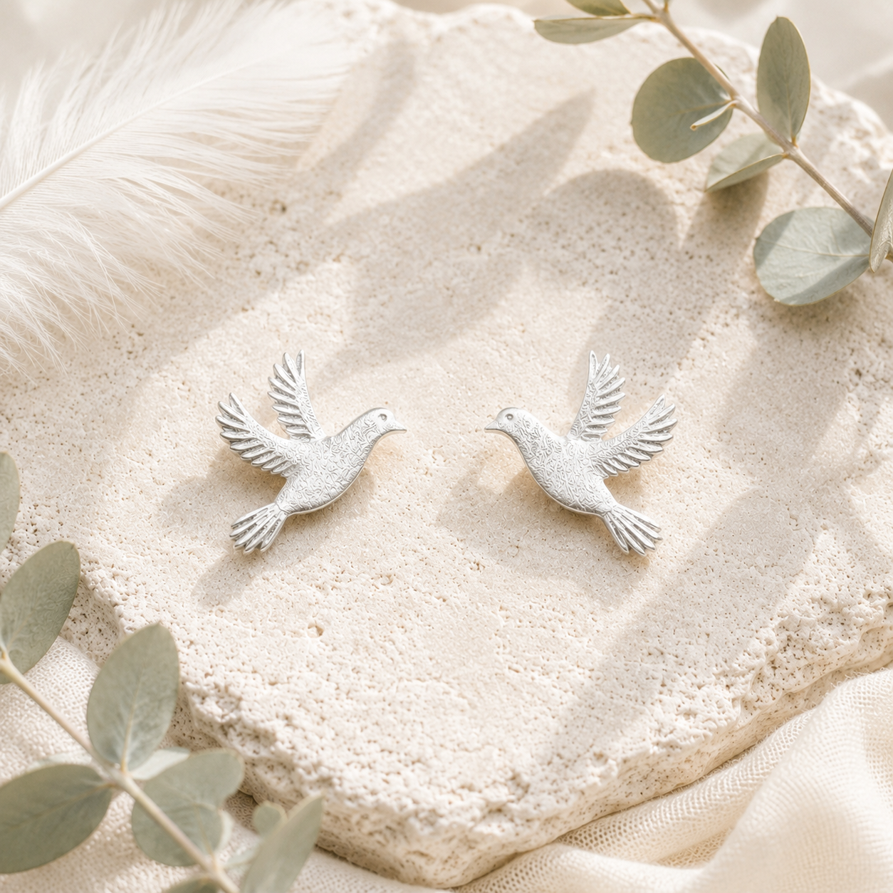 Sterling Silver Dove Of Peace Earrings - Twelve Silver Trees