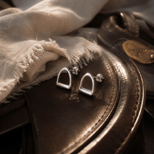Large Sterling Silver Equestrian Stirrup Stud Earrings - Twelve Silver Trees