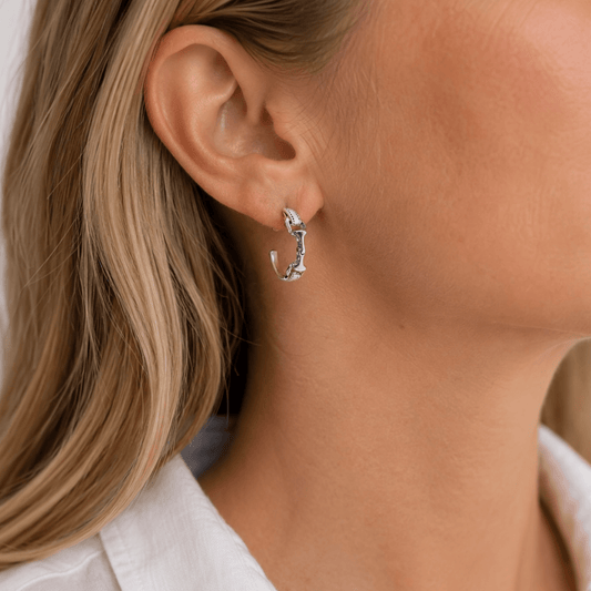Sterling Silver Snaffle Bit Stud Earrings with Stitch Detail - Twelve Silver Trees