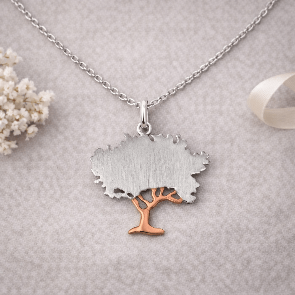 Sterling Silver Tree Pendant with Rose Gold Vermeil Accents - Twelve Silver Trees