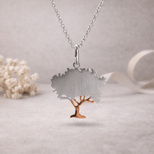 Sterling Silver Tree Pendant with Rose Gold Vermeil Accents - Twelve Silver Trees