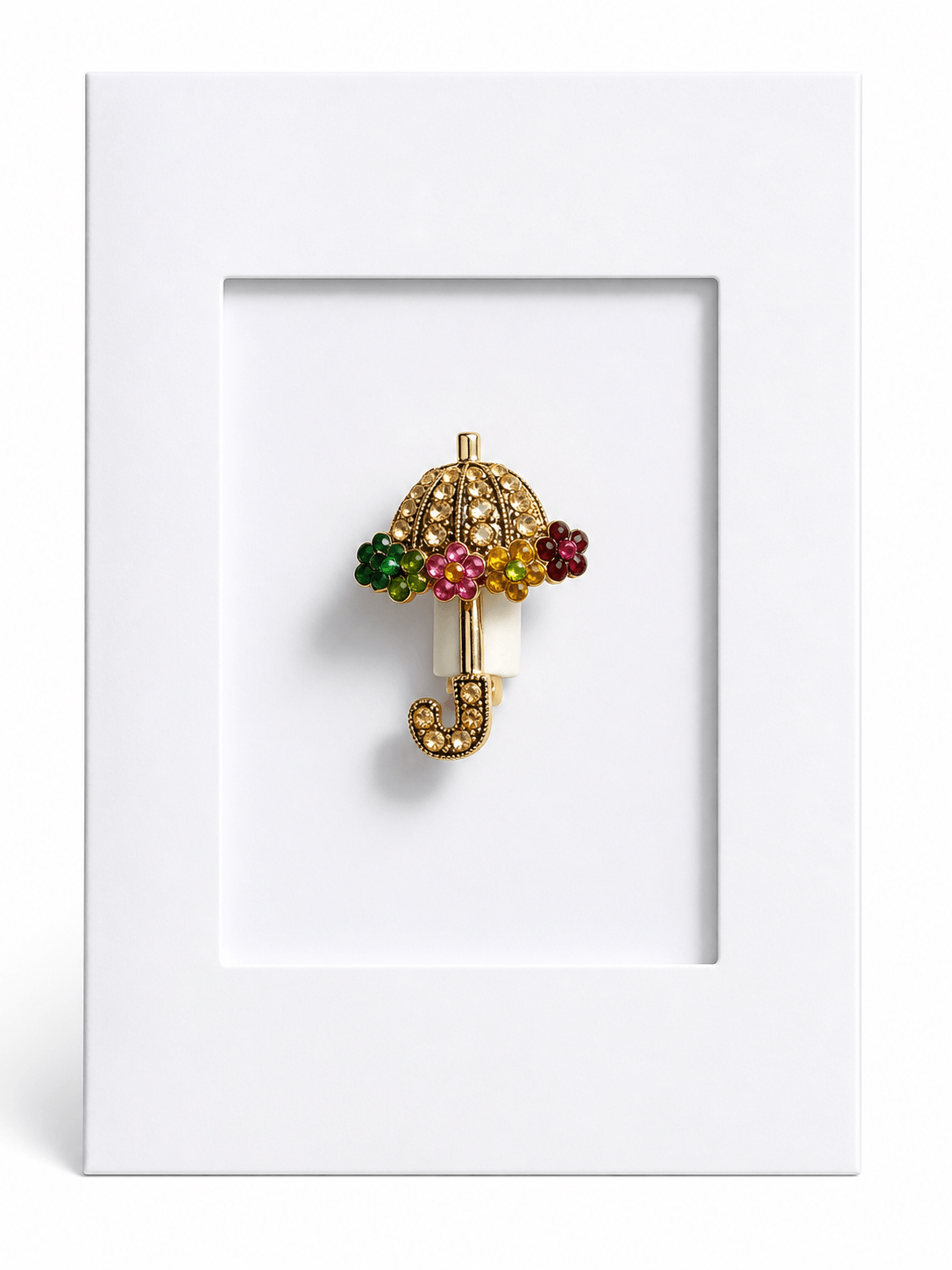 Floral Parasol Keepsake Card – Crystal Detail Brooch - Twelve Silver Trees