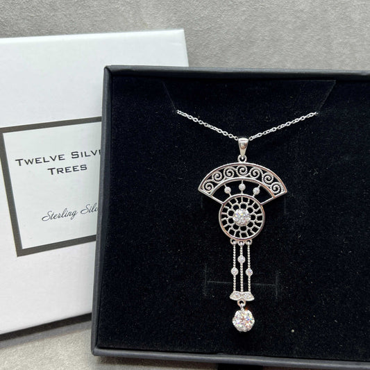 Art Deco Inspired Fan Pendant In Sterling Silver - Twelve Silver Trees