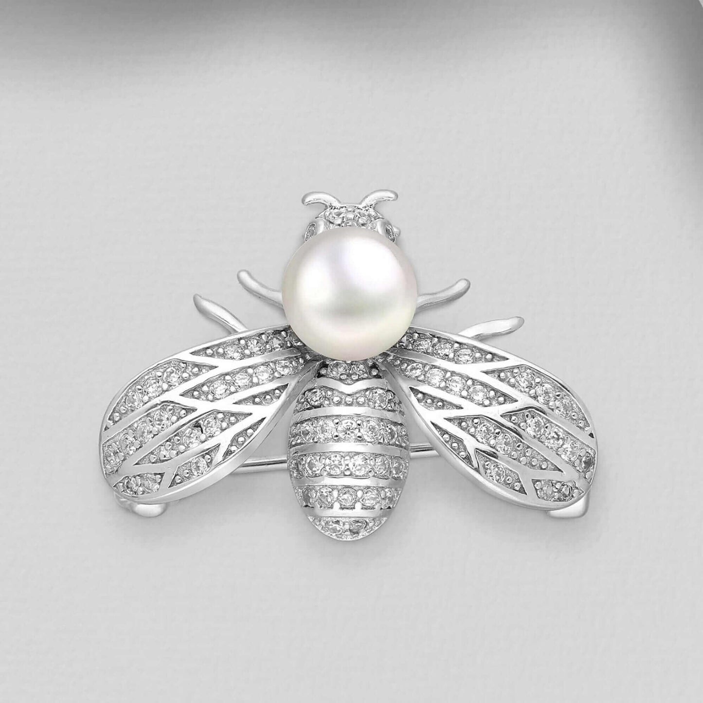 Art Deco Inspired Freshwater Pearl & Bee Brooch - Twelve Silver Trees