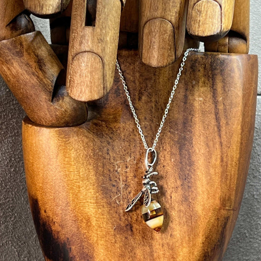 Baltic Amber Small Sterling Silver Bee Pendant - Twelve Silver Trees