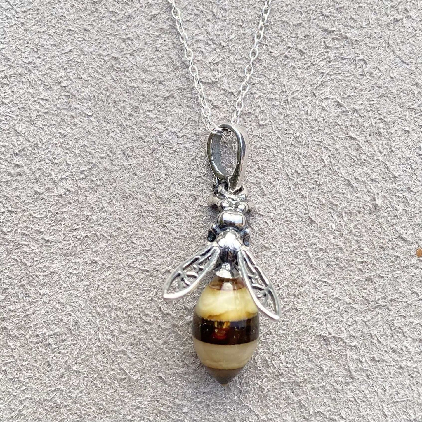 Baltic Amber Small Sterling Silver Bee Pendant - Twelve Silver Trees