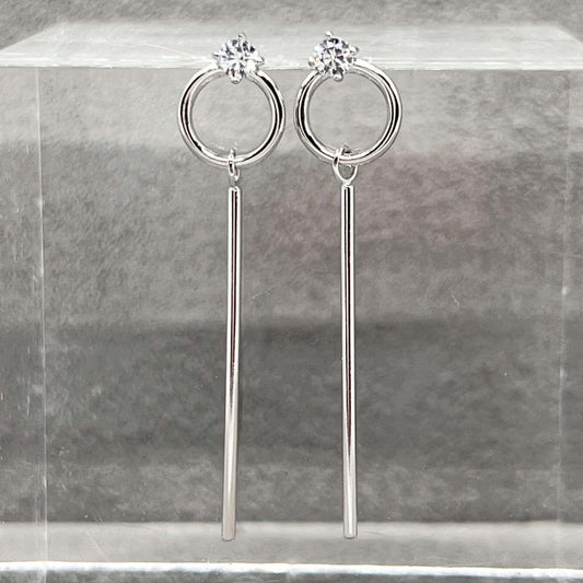 Circle & Bar Zirconia Geometric Earrings - Twelve Silver Trees