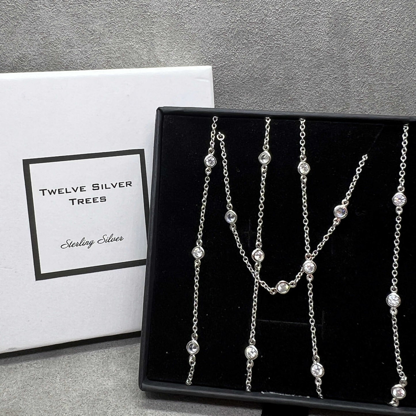 Handmade Bezel Set Zirconia Station Necklace - Twelve Silver Trees