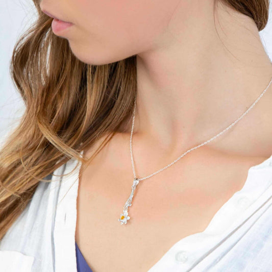 Daffodil Flower Pendant in Sterling Silver & 18 Carat Gold - Twelve Silver Trees