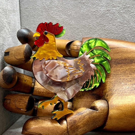 Handmade Acrylic Art Brooch - The Distracted Chicken - Twelve Silver Trees