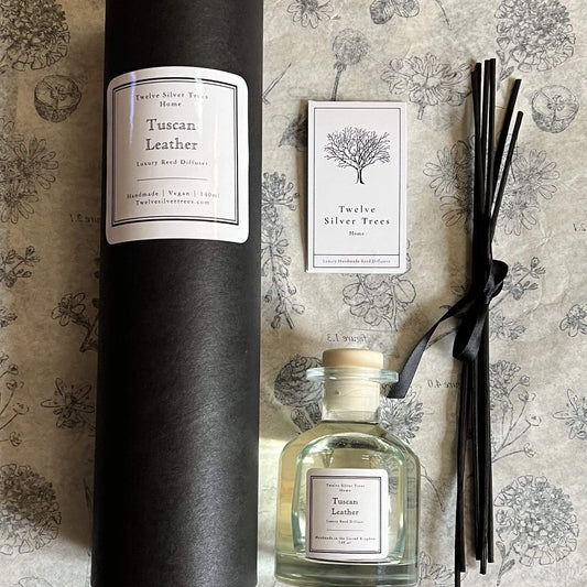 Handmade Tuscan Leather Luxury Reed Diffuser - Twelve Silver Trees
