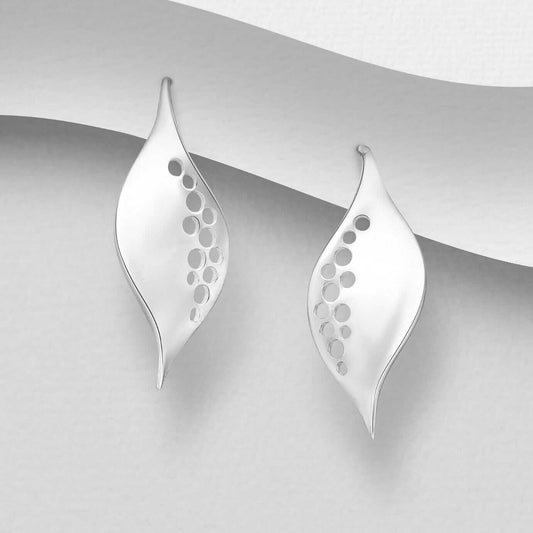 Morning Dew Sterling Silver Leaf Earrings - Twelve Silver Trees