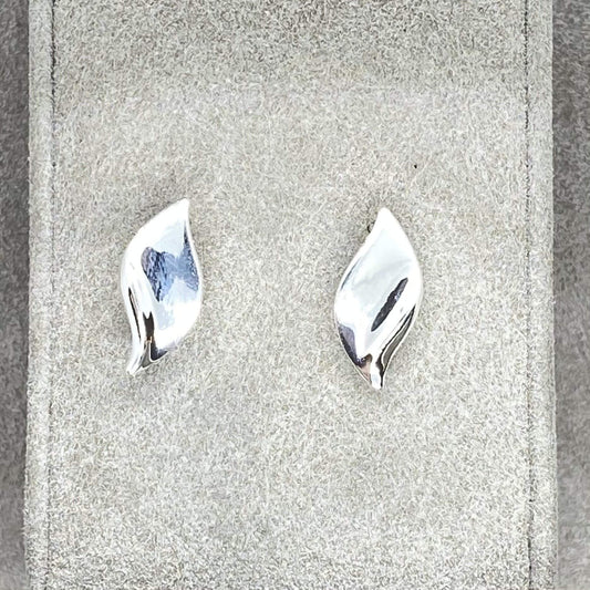 Plain Twisted Leaf Sterling Silver Stud Earrings - Twelve Silver Trees