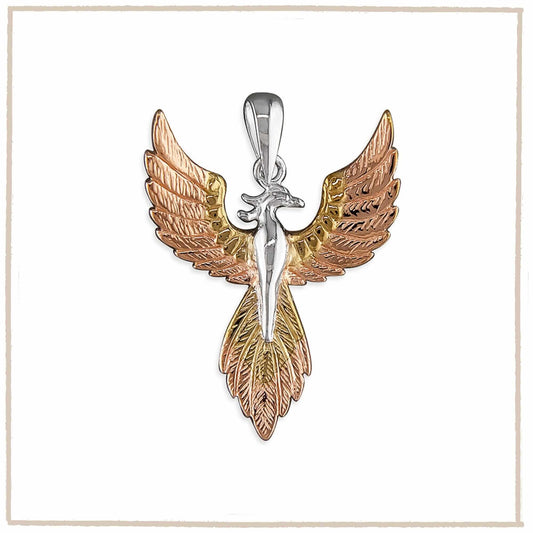 Phoenix Rising Three Tone Sterling Silver Pendant - Twelve Silver Trees