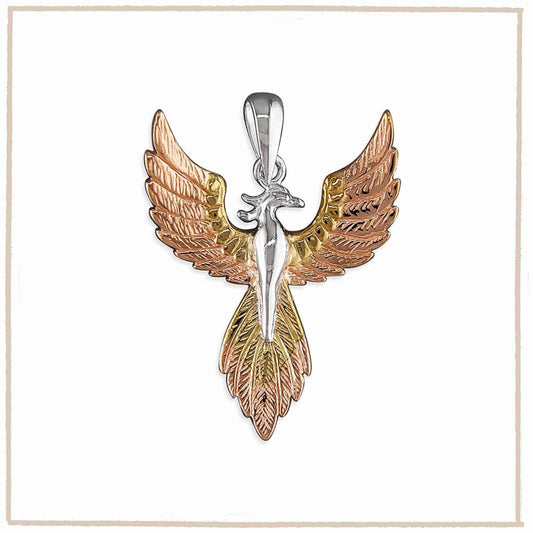 Phoenix Rising Three Tone Sterling Silver Pendant - Twelve Silver Trees
