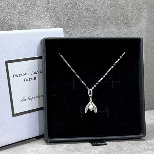 Snowdrop Flower Charm Pendant In Sterling Silver & 18 Carat Gold - Twelve Silver Trees