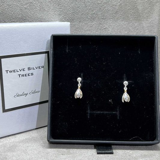 Snowdrop Drop Stud Earrings in Sterling Silver & 18 Carat Gold - Twelve Silver Trees