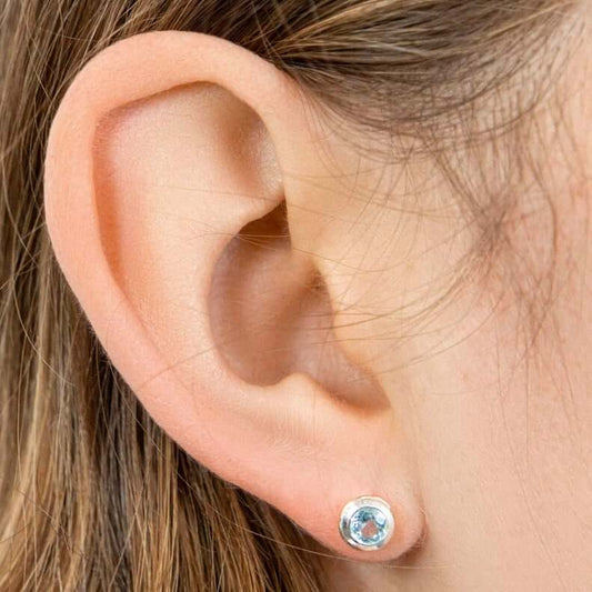 Sterling Silver & Blue Topaz Two Tone Stud Earrings - Twelve Silver Trees
