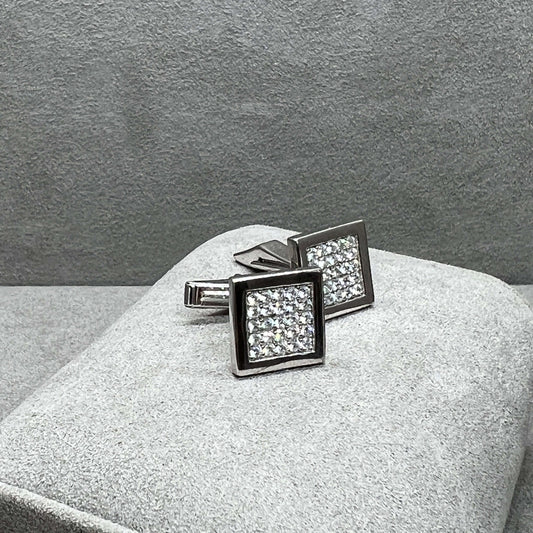 Sterling Silver Geometric Zirconia CuffLinks - Twelve Silver Trees