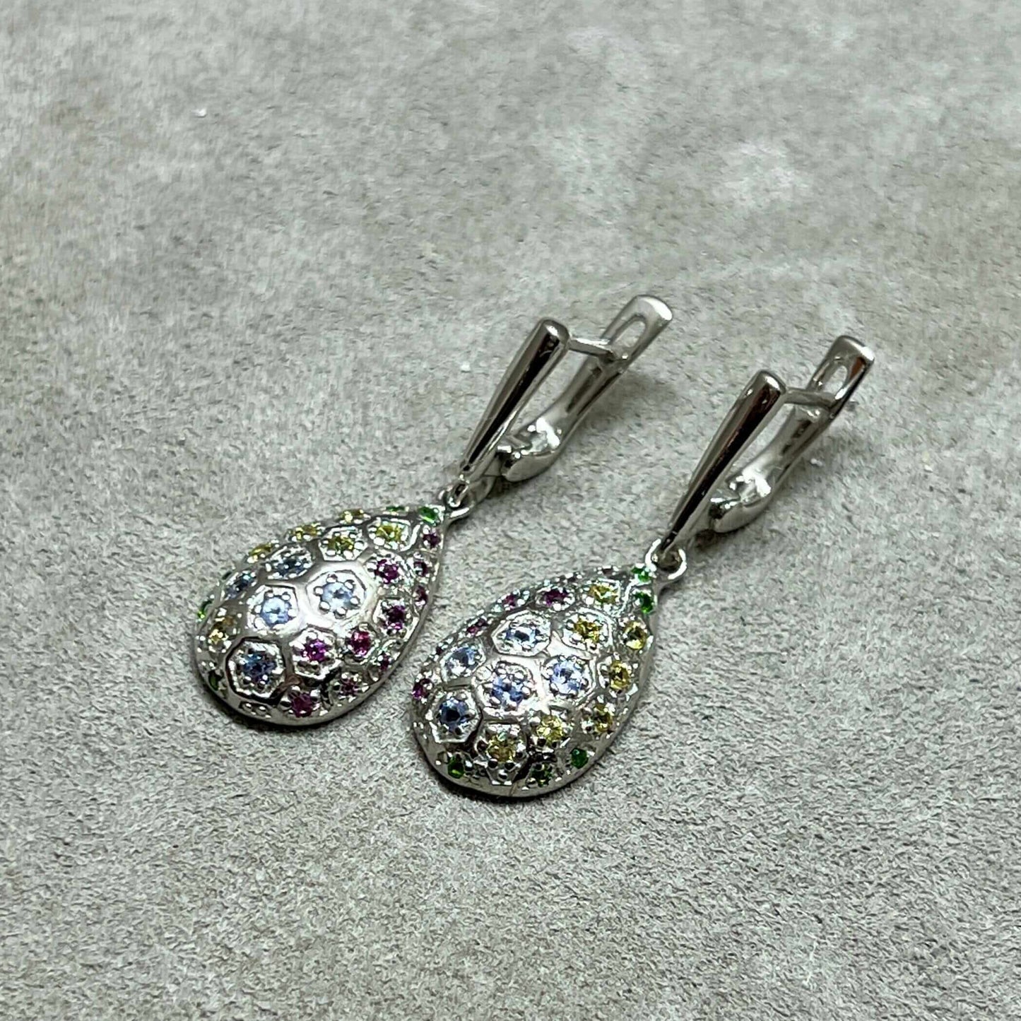 Tanzanite, Rhodolite Garnet & Chrome Diopside Egg Drop Earrings - Twelve Silver Trees