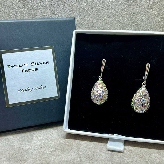Tanzanite, Rhodolite Garnet & Chrome Diopside Egg Drop Earrings - Twelve Silver Trees