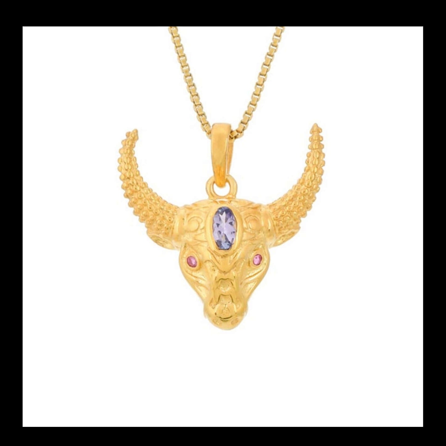 Tanzanite & Ruby Long Horned Cow / Sacred Cow Pendant - Twelve Silver Trees