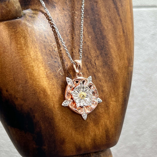 Tudor Rose Sterling Silver & 18 Carat Gold Pendant - Twelve Silver Trees