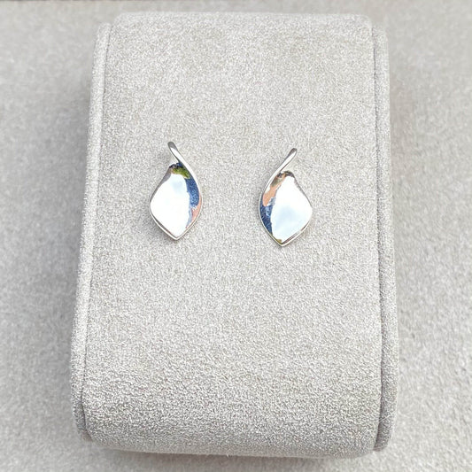 Plain Organic Twist Leaf Stud Earrings In Sterling Silver. - Twelve Silver Trees