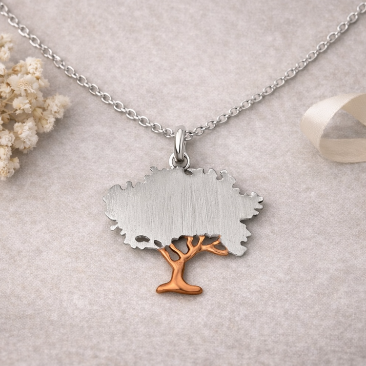 Collection image of sterling tree pendant with rose gold accents from herbarium collection at Twelve Silver Trees Jewellery 