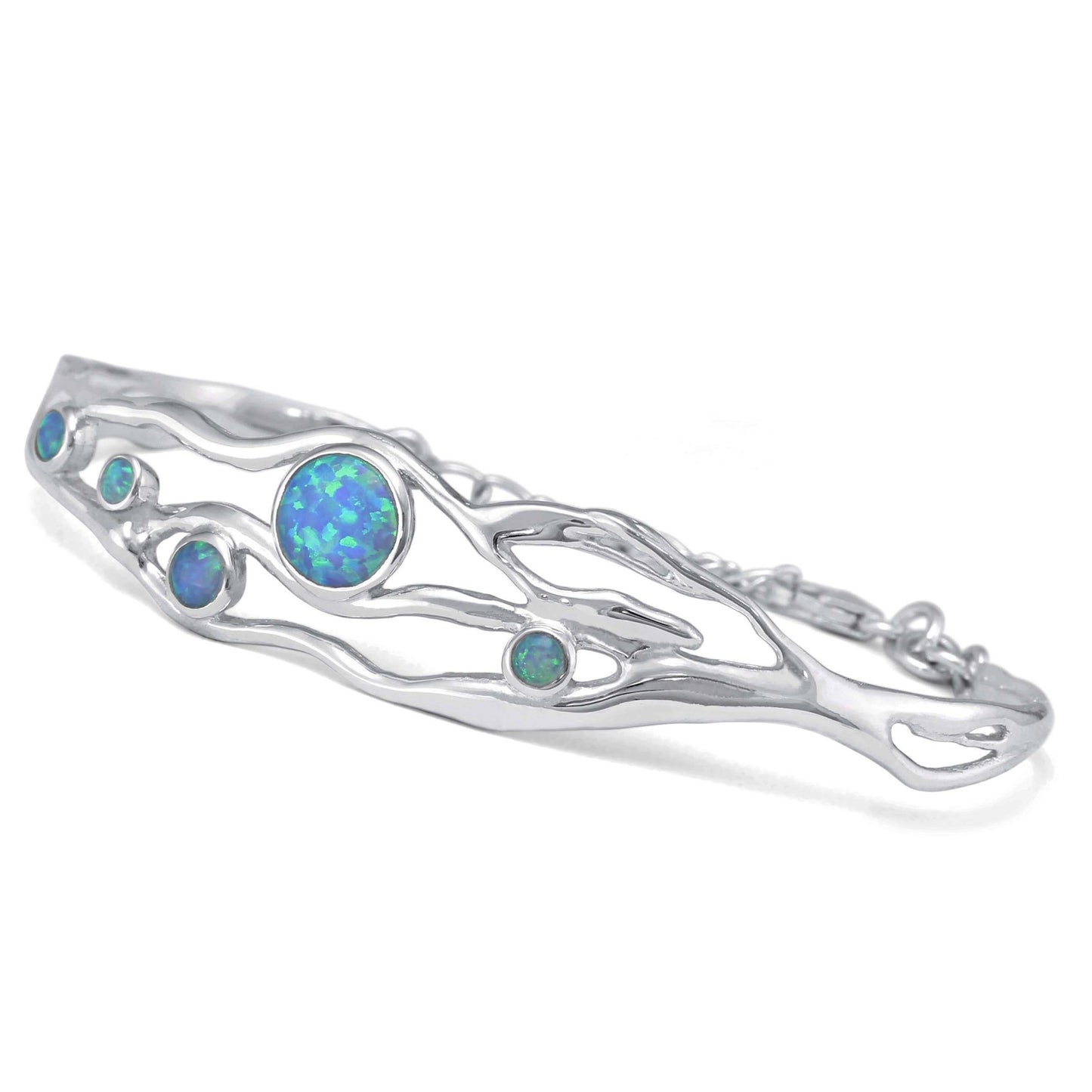 Blue and White Opal Organic Bracelet - Twelve Silver Trees