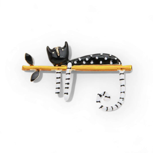 Recumbent Cat Enamel Fashion Jewellery Brooch - Twelve Silver Trees