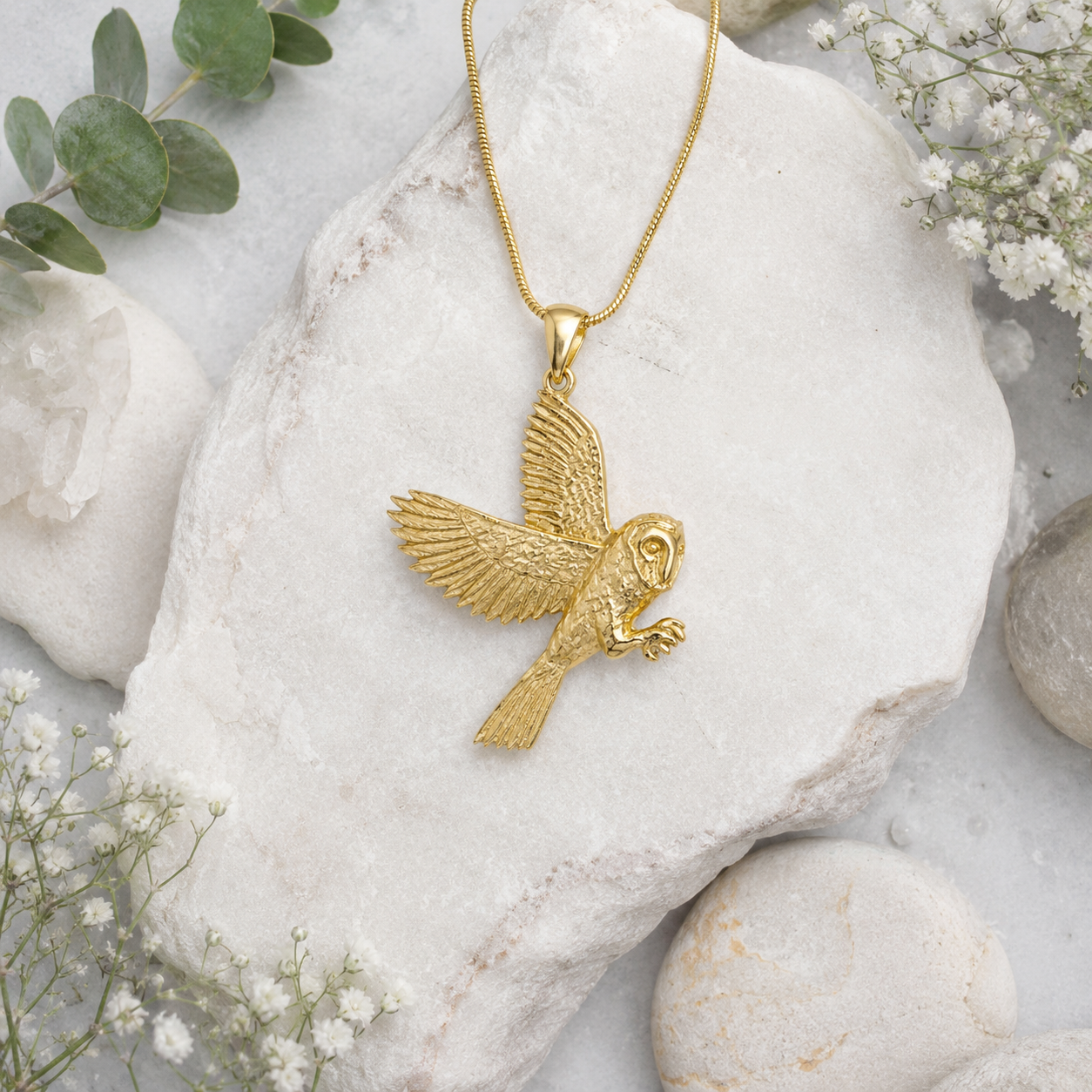 The Hunter - Barn Owl Sterling Silver & 18 Carat Gold Pendant