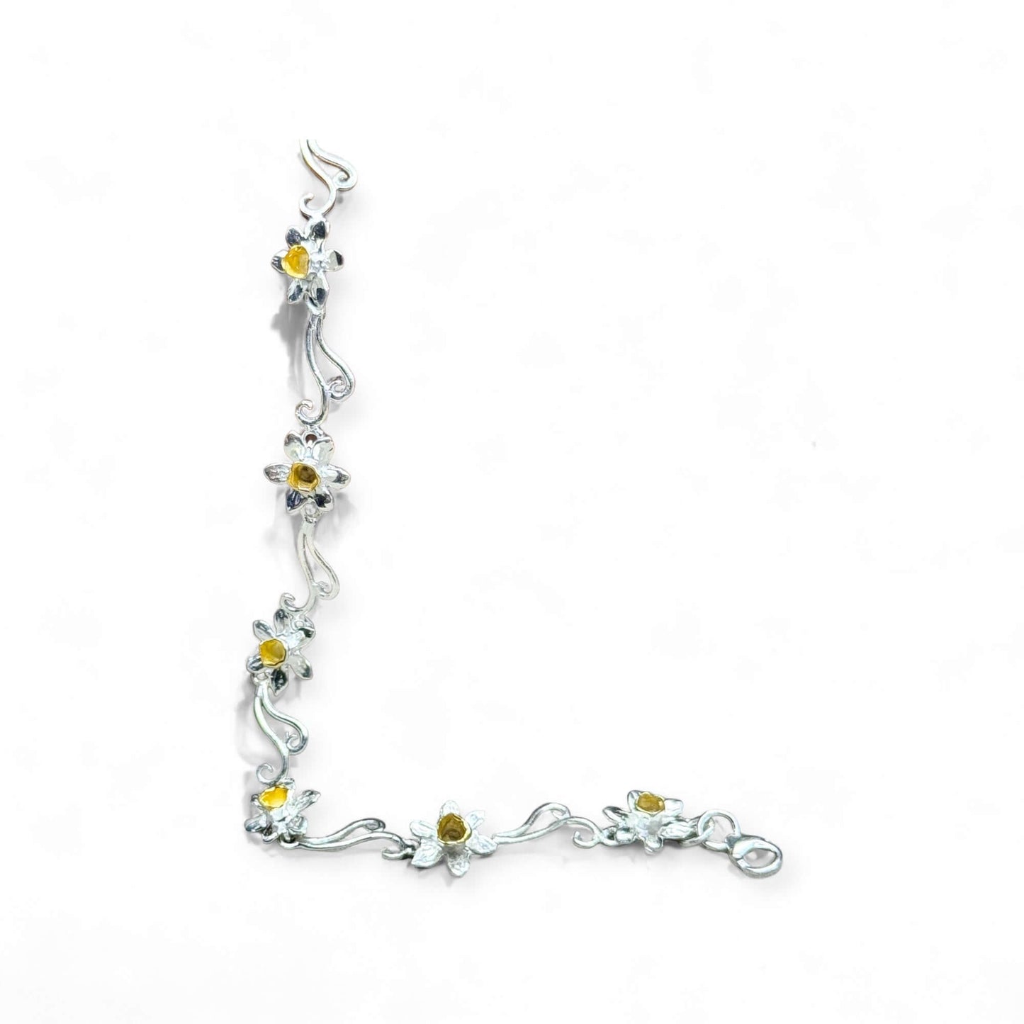 Gold Plated Daffodil's and Sterling Silver Bracelet - Twelve Silver Trees